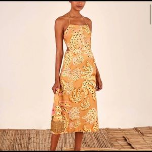 NWT FARM RIO Raining Bananas Linen Midi Dress XS